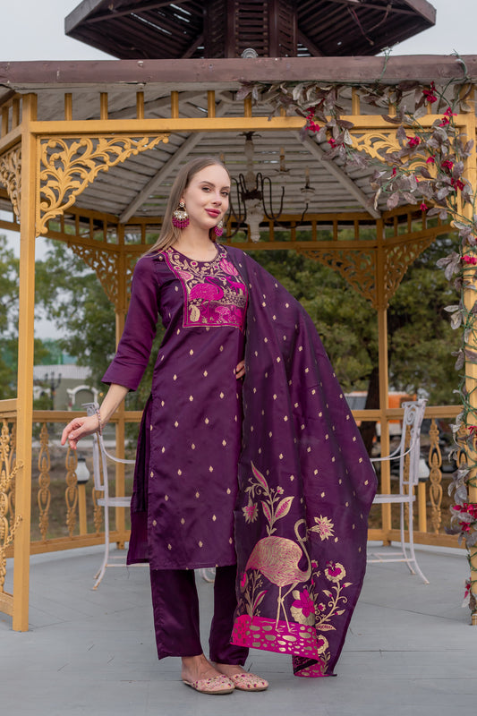 Sanaya Purple Grace – Embroidered Suit with Jacquard Dupatta