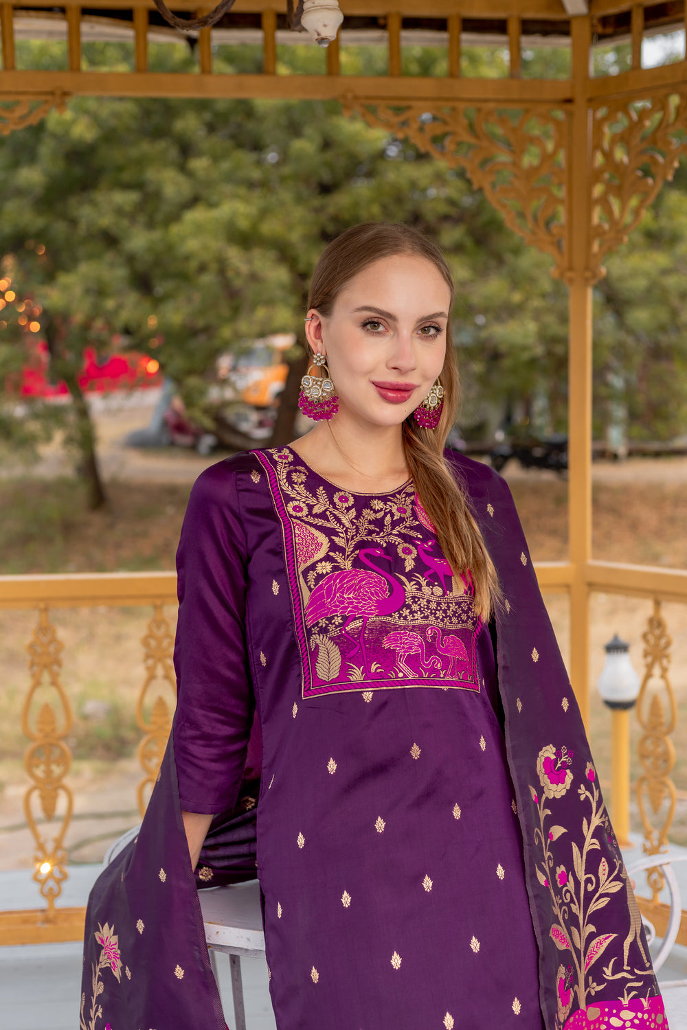 Sanaya Purple Grace – Embroidered Suit with Jacquard Dupatta