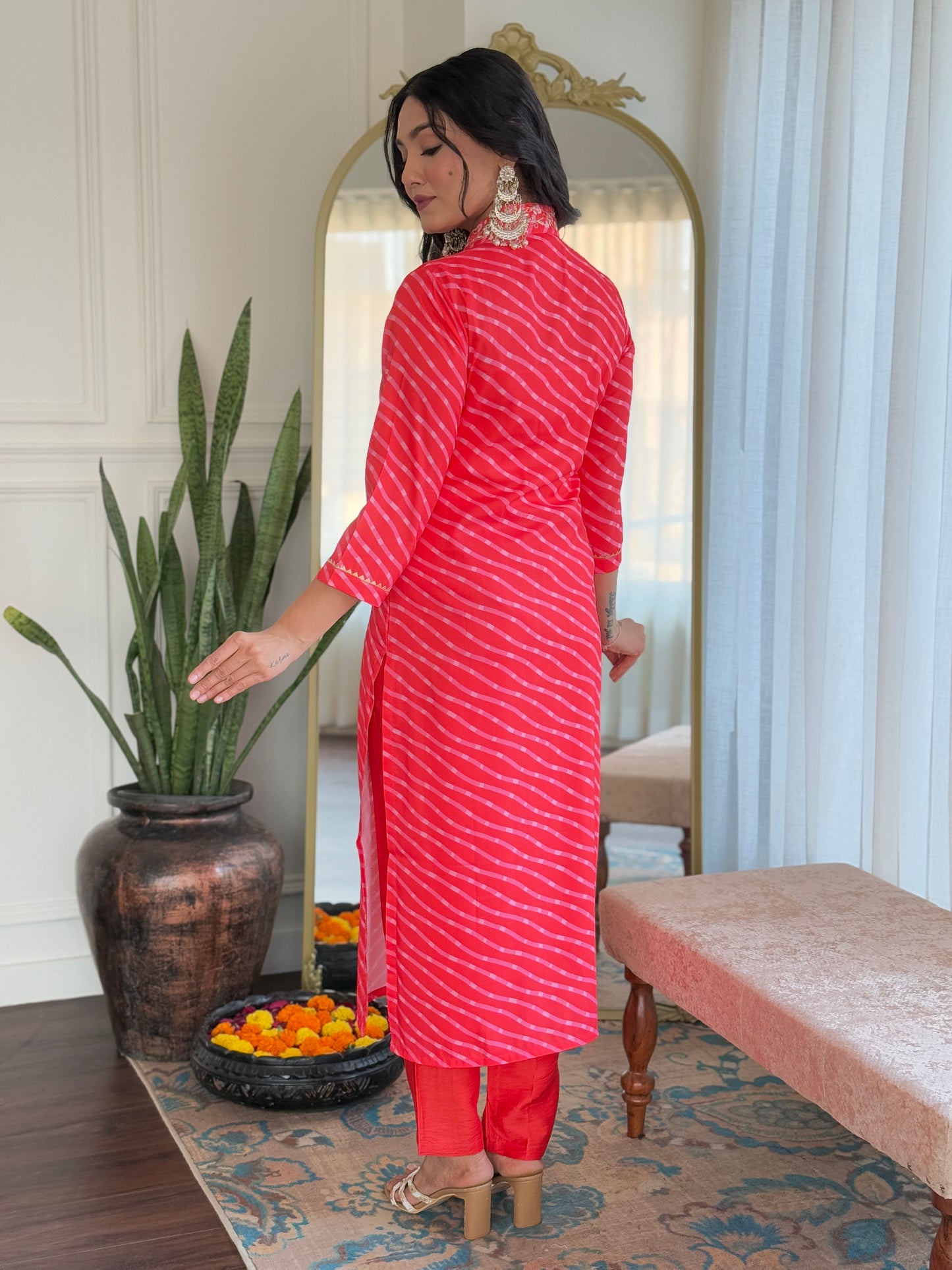 ORANGE  COLOURED  WOMEN'S MUSLIN  EMBROIDERED  KURTA WITH PANT DUPATTA SET