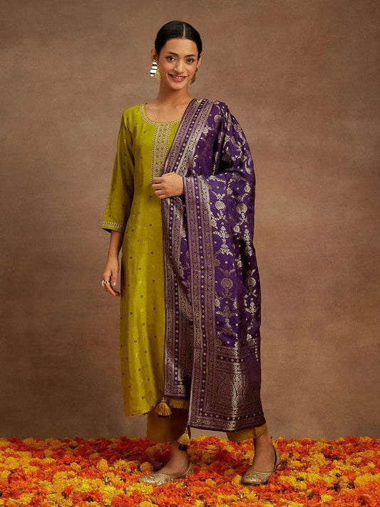 GREEN COLOURED TREDITIONAL WEAR KURTA SET