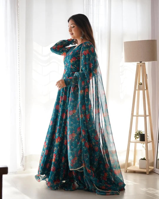 BLUE  COLOURED WOMEN'S TABBY PRINTED KURTA WITH  DUPATTA SET