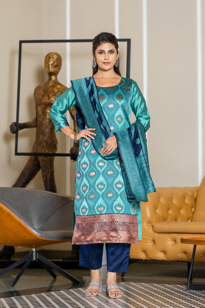 GREY  COLOURED  WOMEN'S POLYSTER  KURTA WITH  DUPATTA SET