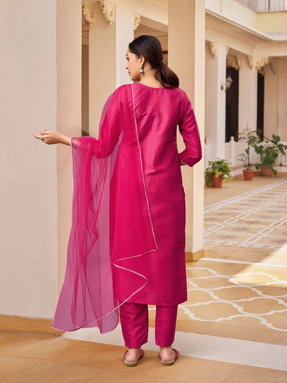 PINK  COLOURED  WOMEN'S  RAYON SILK  KURTA WITH  DUPATTA SET