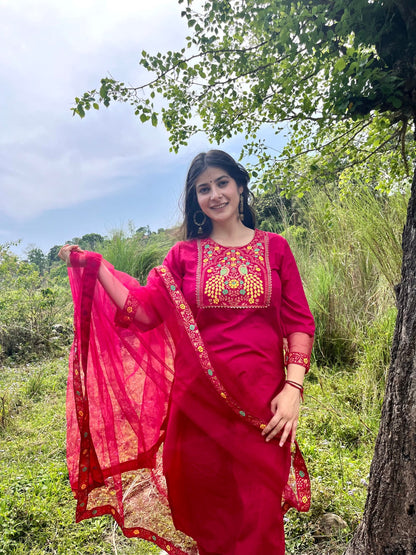 PINK COLOURED  WOMEN'S  RAYON  KURTA WITH  DUPATTA SET